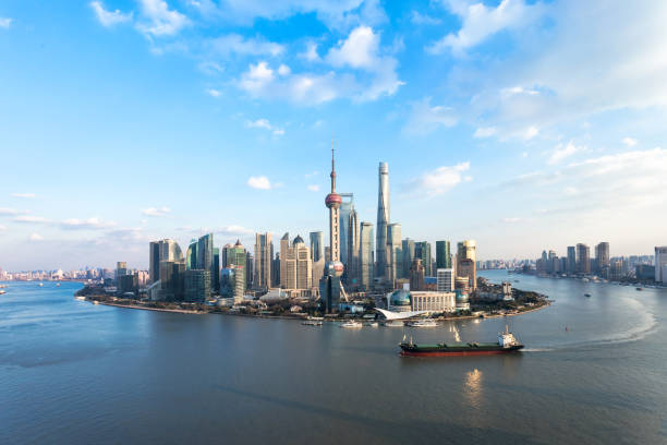Aerial View of Shanghai urban scene stock photo