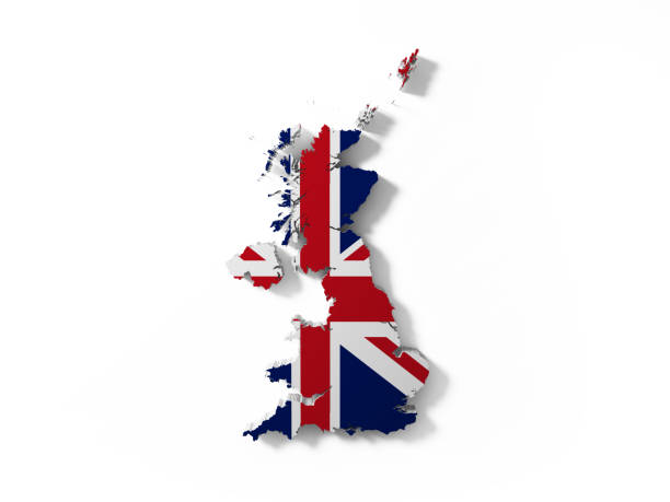 Grungy flag of Britain in the shape of a map of Great Britain and Northern Ireland. Map outline adapted from public-domain version in the CIA World Factbook.
