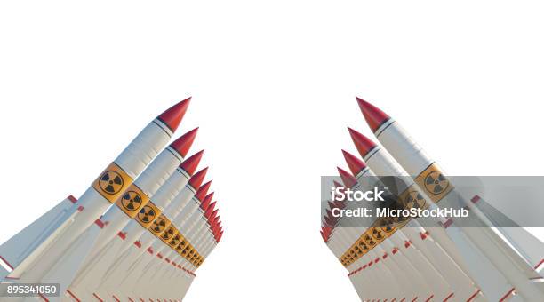 Nuclear Missiles On White Background Stock Photo - Download Image Now - Nuclear Weapon, Radioactive Contamination, Missile