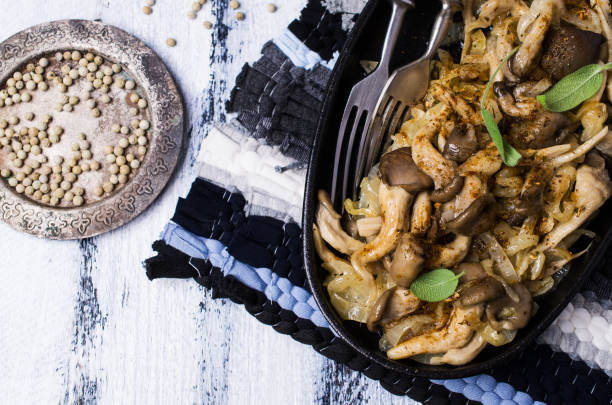 istock Fried oyster mushrooms with onions 895354632