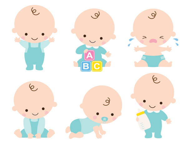 stockillustraties, clipart, cartoons en iconen met schattige baby boy vectorillustratie - jongen peuter eten