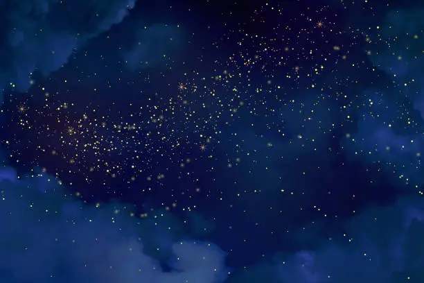 Vector illustration of Magic night dark blue sky with sparkling stars.