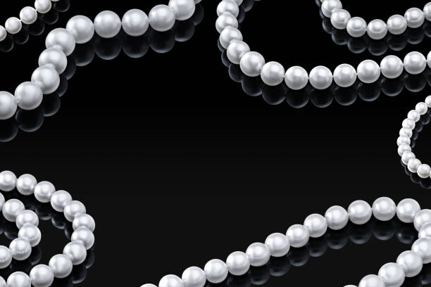 istock Luxury set white pearl necklace on a black background with glossy reflection and blank  template for your design  or copy space  your text 895392130
