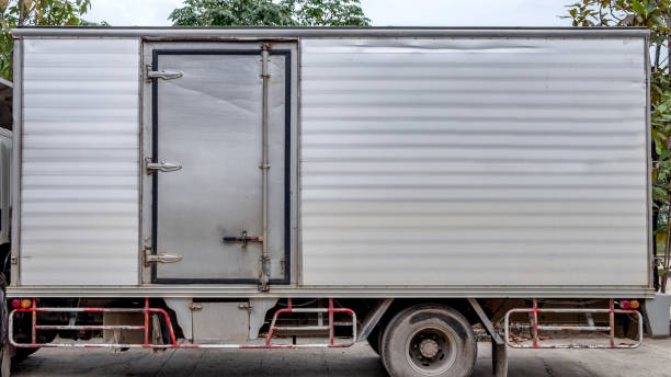 istock Truck cargo aluminium container door side 895392272