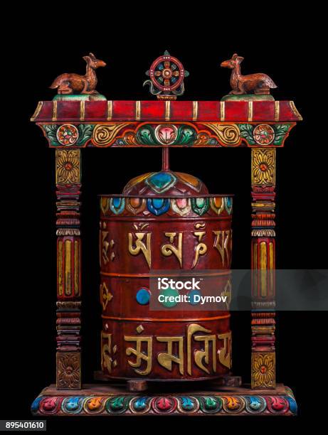 A Prayer Wheel With The Mantras Stock Photo - Download Image Now - Asia, Bodhisattva, Buddha