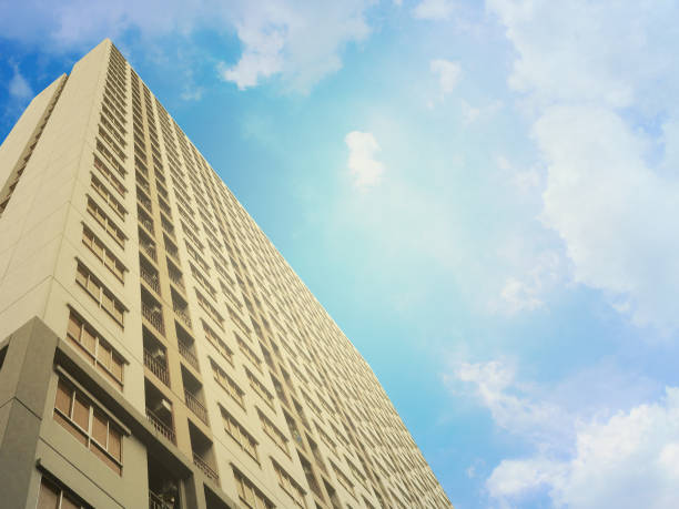 istock low angle view of skyscrapers, Bottom view of building 895419754