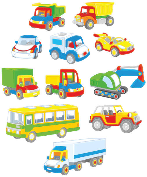 illustrations, cliparts, dessins animés et icônes de jeu de voitures miniatures, camions et autobus - coach bus illustrations
