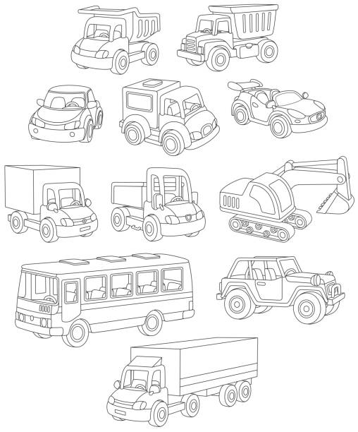 illustrations, cliparts, dessins animés et icônes de jeu de voitures miniatures, camions et autobus - coach bus illustrations