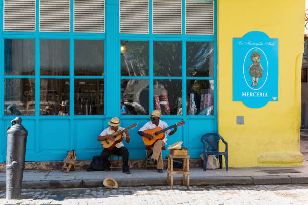 Cuban street musicans in the side street in Havana City Cuba  - Serie Cuba Reportage stock photo