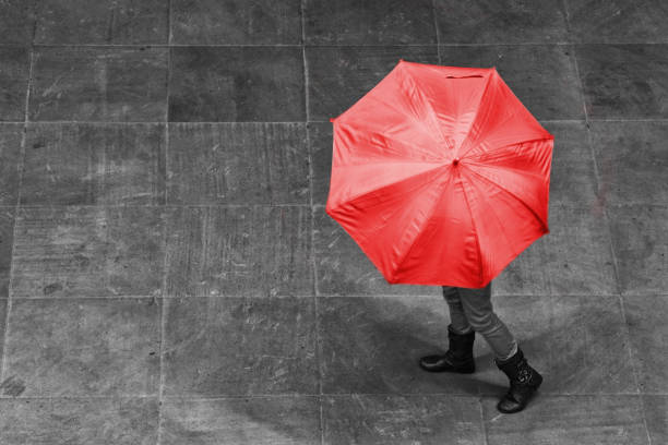 istock Girl walk with umbrella in rain on a pavement artistic conversion 895443098