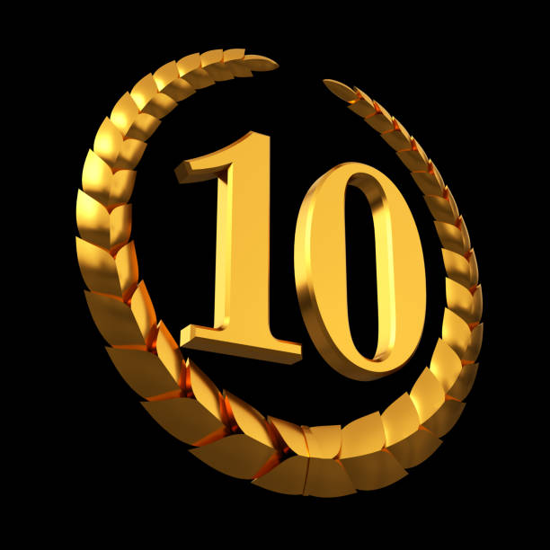 istock Anniversary Golden Laurel Wreath And Numeral 10 On Black Background 895454664