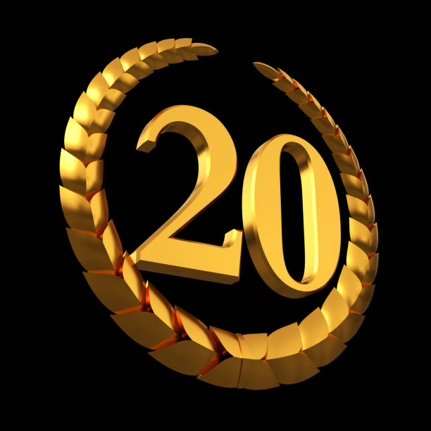 istock Anniversary Golden Laurel Wreath And Numeral 20 On Black Background 895454678