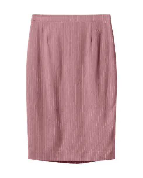Pale rose pink elegant stripped pencil skirt isolated on white