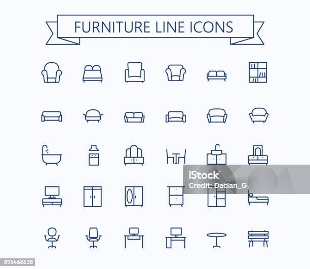 Möbel Linie Miniicons Editierbare Schlaganfall 24 X 24 Raster Pixel Perfect Stock Vektor Art und mehr Bilder von Icon