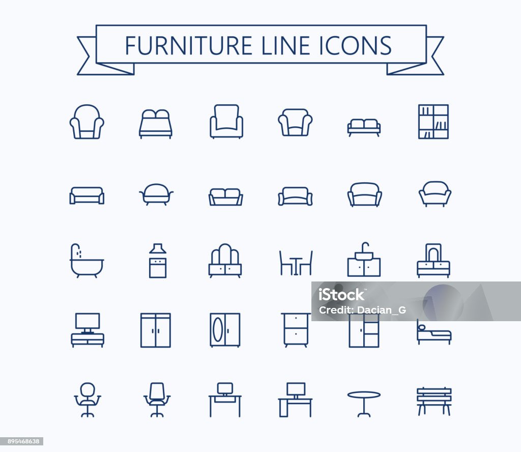 家具ライン ミニアイコン。編集可能なストローク。24 x 24 グリッド。ピクセル パーフェクトな。 - アイコンのロイヤリティフリーベクトルアート