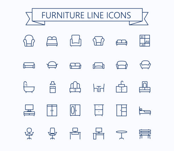 ilustrações de stock, clip art, desenhos animados e ícones de furniture line mini icons.editable stroke. 24x24 grid. pixel perfect. - dacian