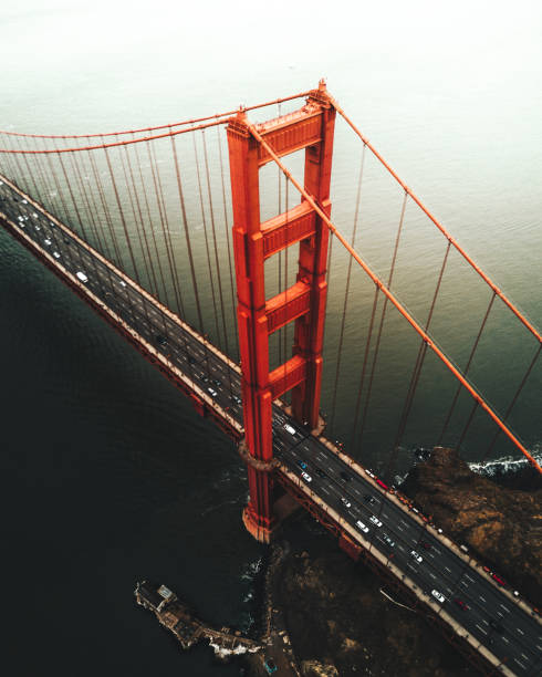 san francisco golden gate bridge aerial view - san francisco county skyline panoramic california imagens e fotografias de stock