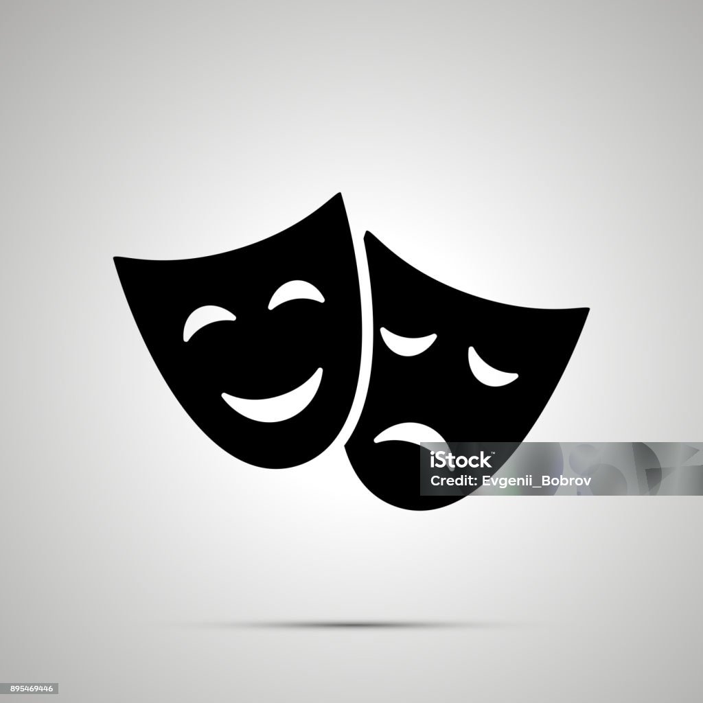 Happy and sad theater masks, simple black icon Theatrical Performance stock vector