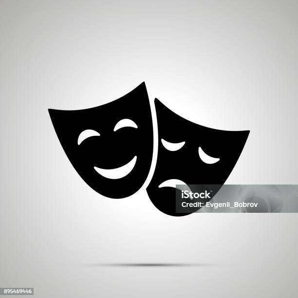 Happy And Sad Theater Masks Simple Black Icon Stock Illustration - Download Image Now - Theatrical Performance, Emoticon, Actor