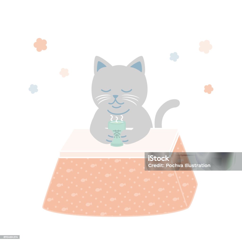 Abandonado Recreación Socialista Ilustración de Gato Bebiendo Té Verde Caliente En La Ilustración De Vector  De Kotatsu y más Vectores Libres de Derechos de Acogedor - iStock