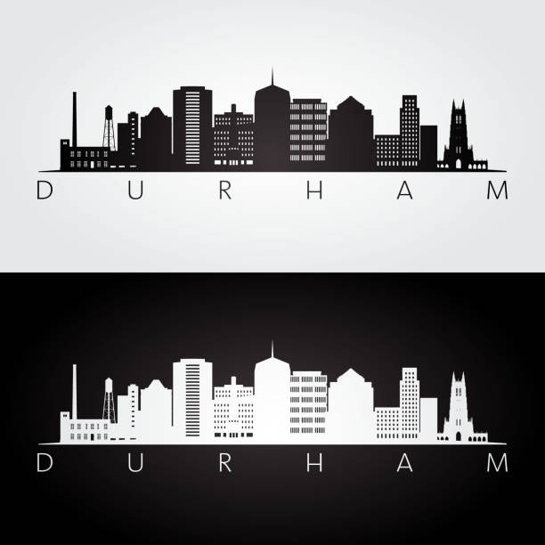 Durham usa skyline and landmarks silhouette, black and white design, vector illustration. Durham usa skyline and landmarks silhouette, black and white design, vector illustration. durham north carolina stock illustrations