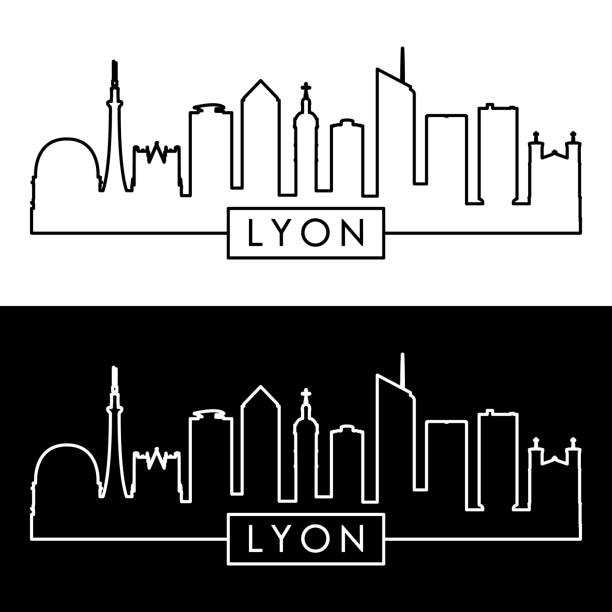 illustrations, cliparts, dessins animés et icônes de skyline de lyon. style linéaire. fichiers vectoriels éditables. - lyon