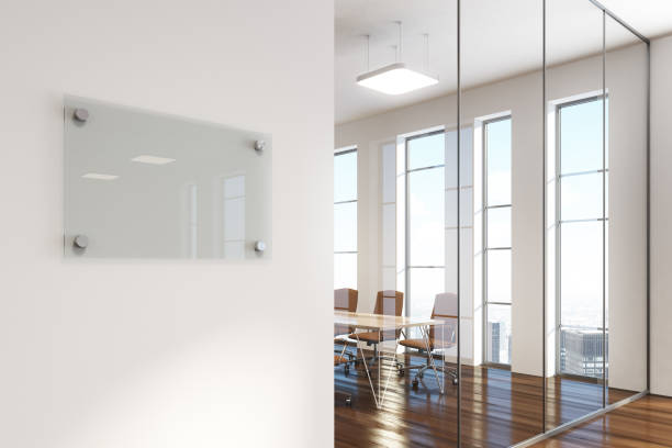 istock White meeting room with a company name 895496608