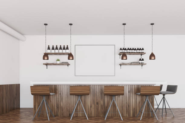 istock White and dark wooden bar, poster 895507110
