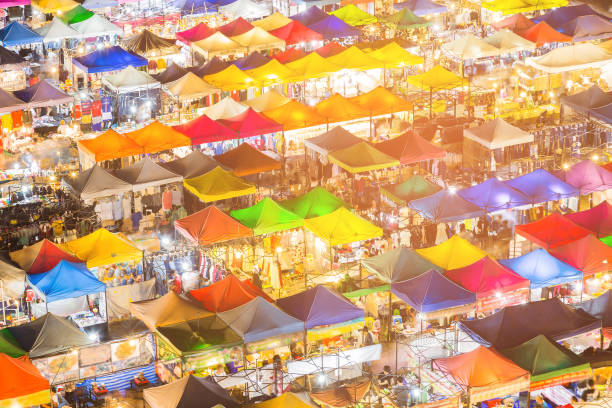 istock Multiple colour market top view night view 895507636