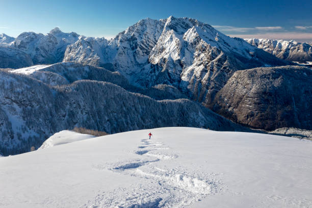 skitouren-abfahrt - tiefschneefahren am watzmann - nationalpark berchtesgaden - berchtesgaden stock-fotos und bilder