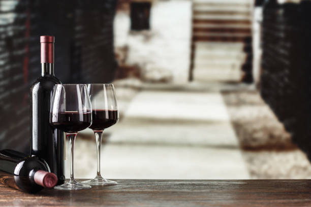 Wine cellar with wine bottle and glasses