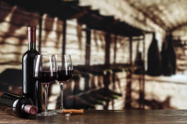 Wine cellar with wine bottle and glasses