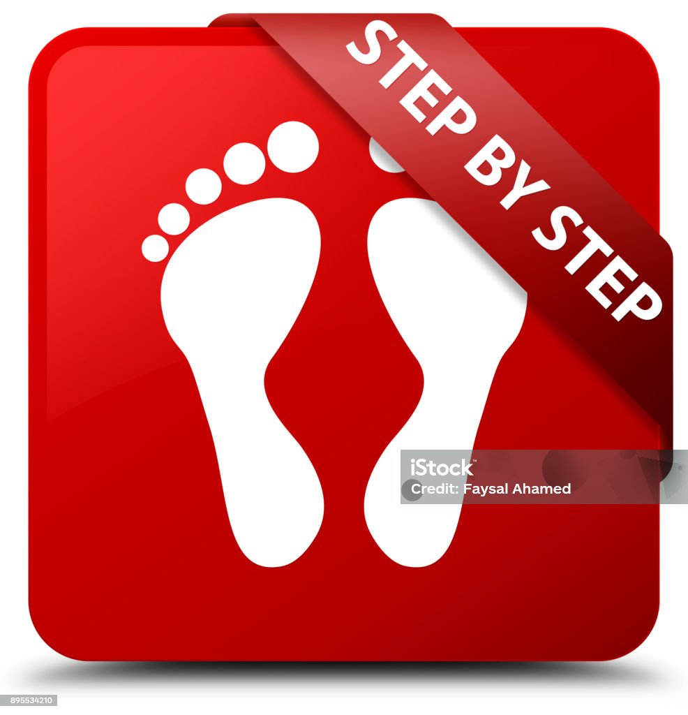 Sign Step Red Step By Step Red Square Button Red Ribbon In Corner Stock Illustration ...