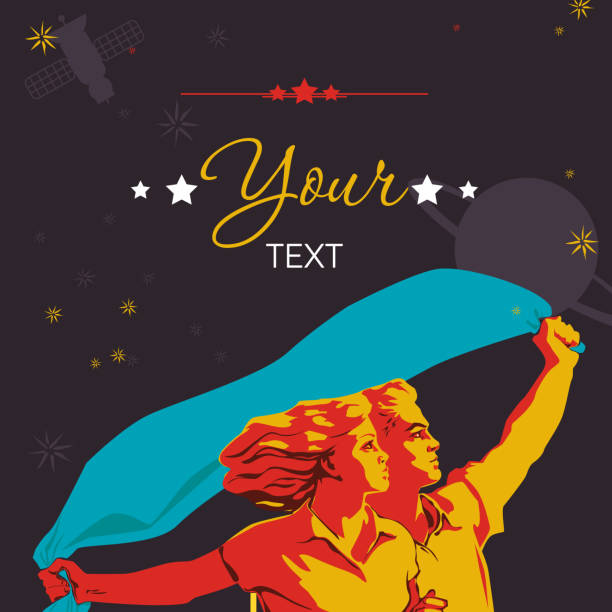 Man and woman together holding a blue handkerchief, evolving over the heads. Man and woman together holding a blue handkerchief, evolving over the heads. Illustration. designer beat stock illustrations