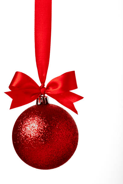 istock Red christmas ball with red bow over white 895590004