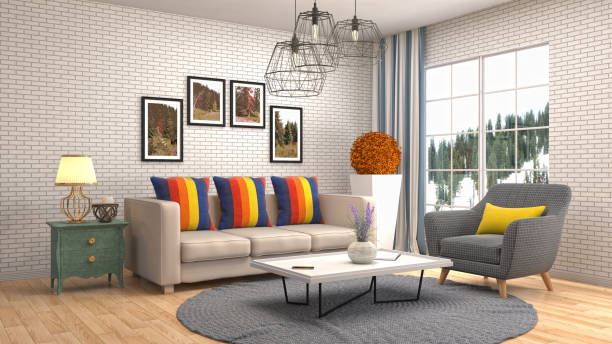 istock Interior living room. 3d illustration 895590022