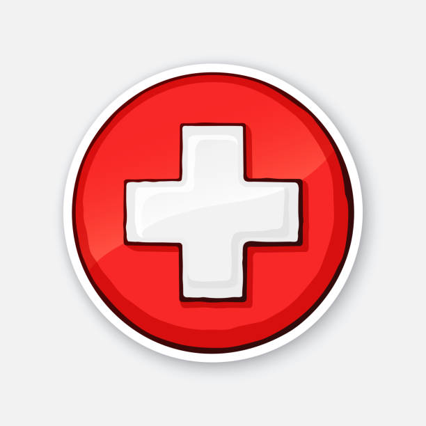istock Sticker of medical white cross 895595168