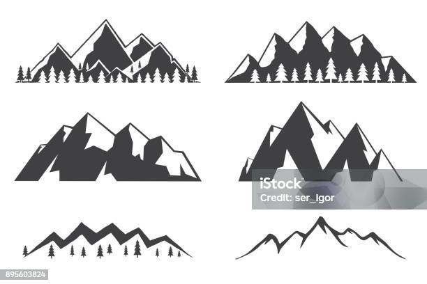 Ilustración de Conjunto De Iconos De Montañas Aisladas Sobre Fondo Blanco y más Vectores Libres de Derechos de Montaña