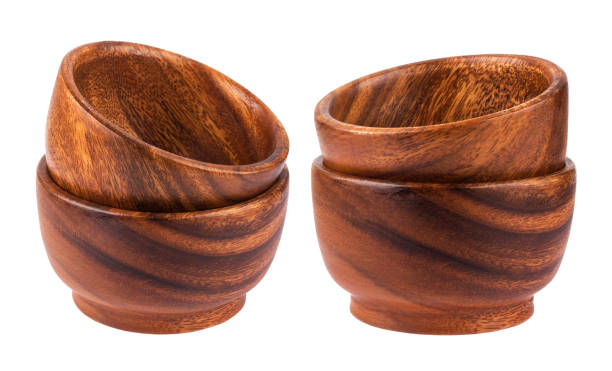 istock Stack of empty wooden bowls isolated on white background 895606798