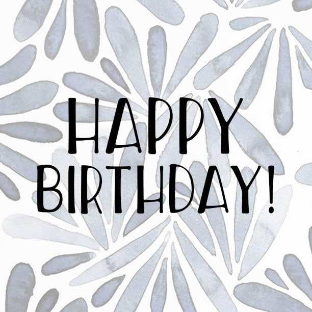 Happy Birthday Text "Happy Birthday" written on top of a grey patterned background - perfect for birthday cards! anniversaire stock pictures, royalty-free photos & images