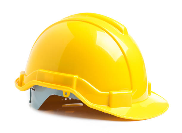 istock Yellow safety helmet on white background 895613020