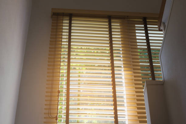 istock brown wood curtain control lighting at window 895613494