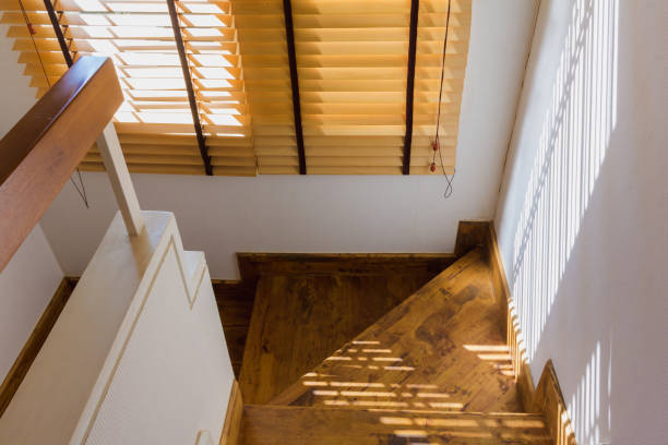 istock brown wood curtain control lighting at window 895613660
