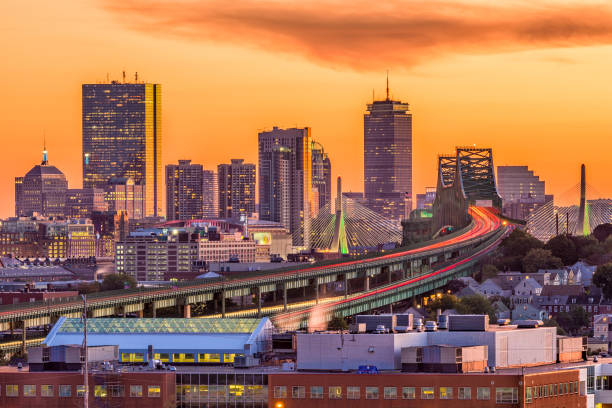 boston, massachusetts, usa - boston sunset city bridge imagens e fotografias de stock