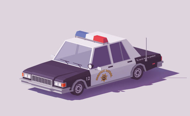 벡터 낮은 폴 리 클래식 미국 경찰 차 - vehicle seat flash stock illustrations
