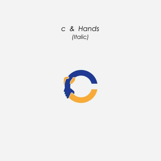 c - Letter abstract icon & hands sign design vector template.Business offer,partnership symbol.Hope,help concept.Support,teamwork sign.Corporate business & education symbol.Vector illustration