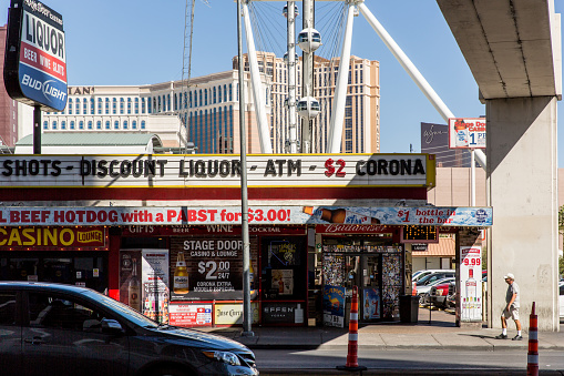 Las Vegas Liquor Store with parts of the Vegas Strip visible in the background