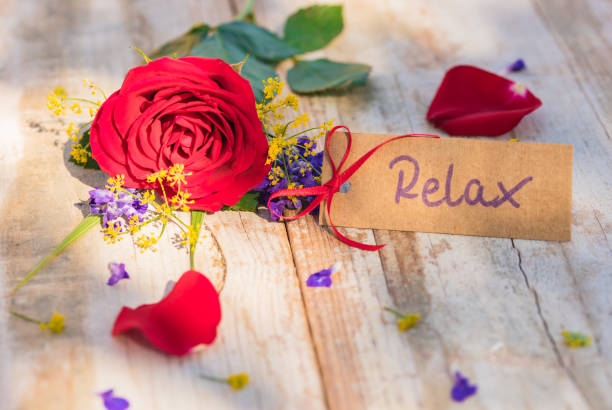 istock Beautiful red rose and gift card for Relax 895646380