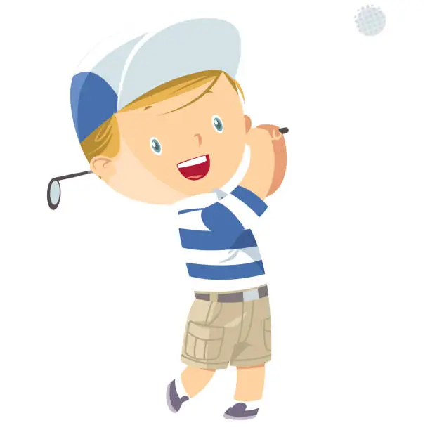 Vector illustration of Little Boy Golf Player