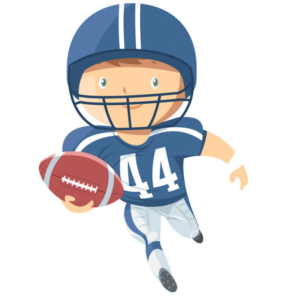 african american-football-spieler mit ball laufen. - child american football football sport stock-grafiken, -clipart, -cartoons und -symbole